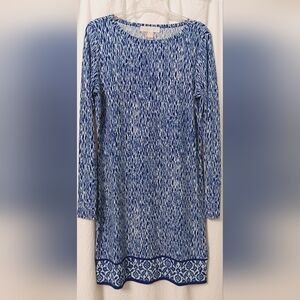 EUC Michael  Kors blue white long sleeves Abstract Shirf dress size M